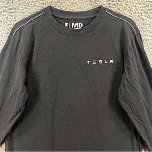 Tesla Womens Shirt Medium Long Sleeve Black Cotton Spell Out Logo Elon Musk Work
